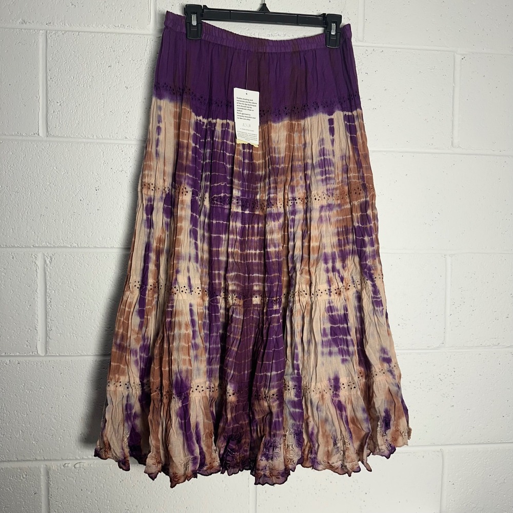 Reba Y2K Purple Tie Dye Tiered Skirt L Boho Fairy Grunge Whimsy Goth Prairie